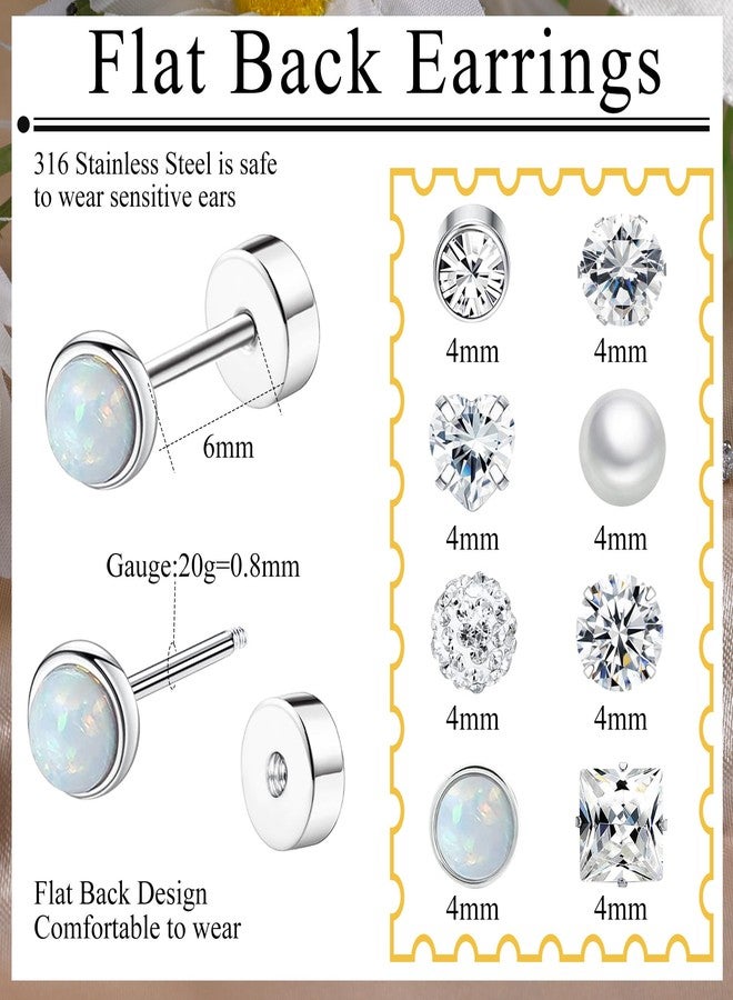 Staligue 8-Pair Hypoallergenic Stainless Steel Earrings Set - Flat Back Studs for Cartilage Piercing & Sensitive Skin, Women’s Jewelry Collection (Silvery) - Image 2